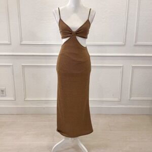 Princess Polly Brown Ribbed Knot Cutout Midi Dress Women's Size US 4 AU 8
